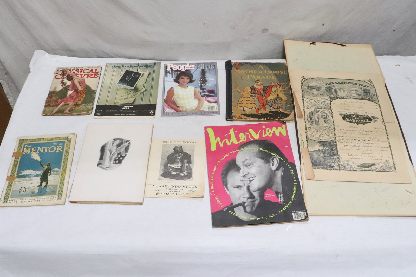 Lot of vintage magazines, a 1899 Marriage certificate, and children book: Lot of vintage magazines, a 1899 Marriage certificate, and children book