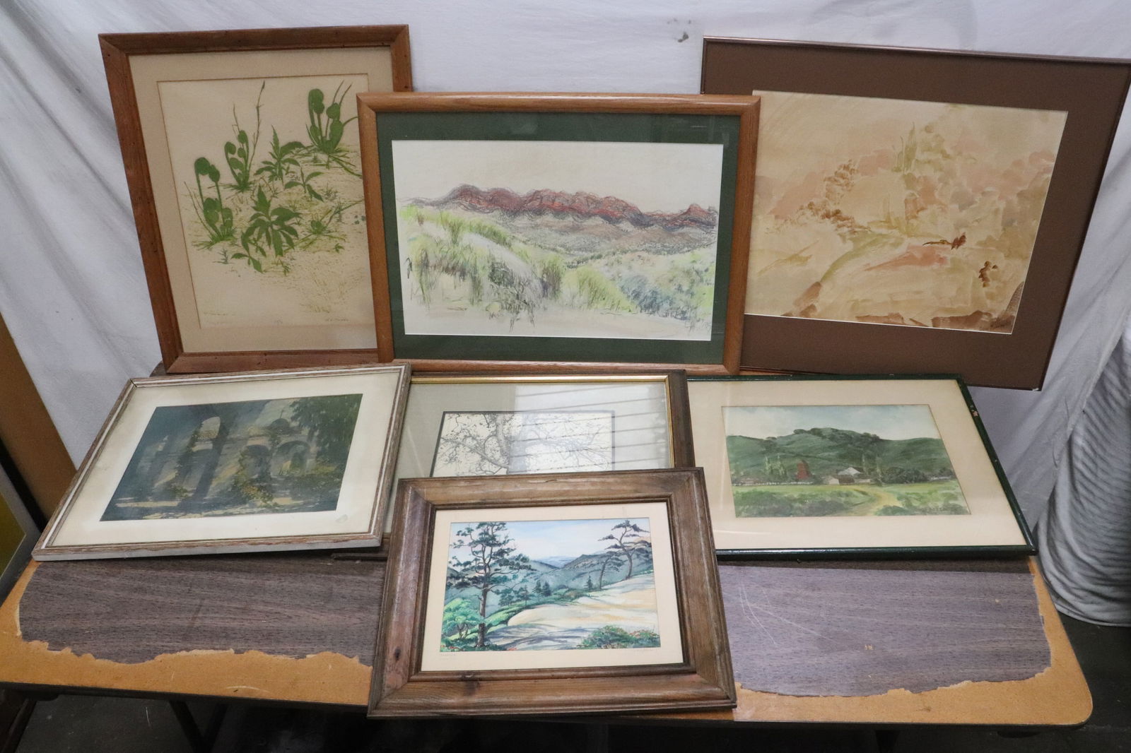 7 pieces paintings, etching, etc: 7 pieces paintings, etching, etc, 8.2"x11.1"(17.6"x21.6"x1.1") - 13.8"x21.7"(20.2"x26.1"x0.8")