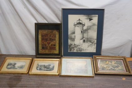 6 vintage etchings, prints, etc.