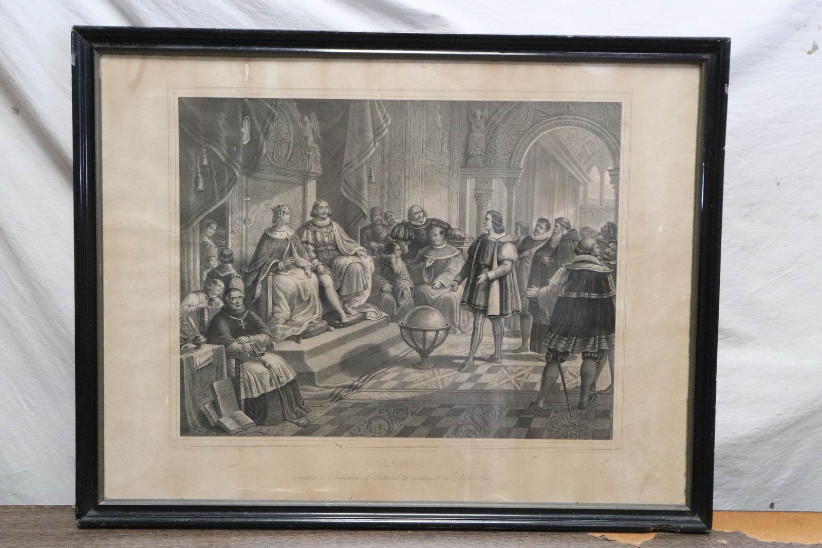 Large antique engraving "Columbo" dated 1851: Large antique engraving "Columbo" dated 1851, 21.6"x28.65" (F:24.15"x31.15"x1.15")