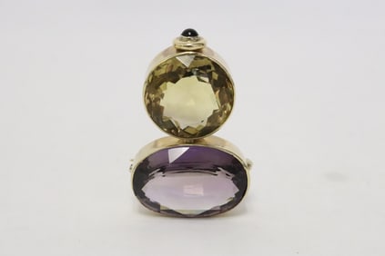 14K Y/G brooch set w/ amethyst & citrine