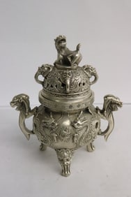 Chinese white bronze covered censer