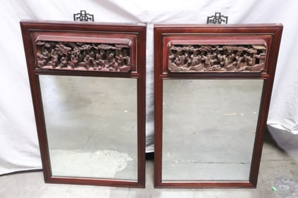2 Chinese vintage carved rosewood framed wall mirrors