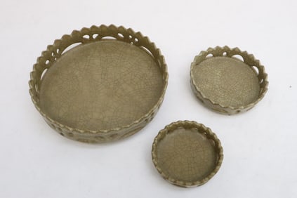 3 crackleware porcelain open censers