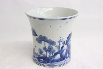 Chinese blue and white porcelain brush holder