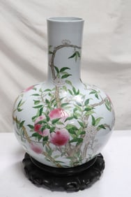 Massive Chinese famille rose jar w/ rosewood stand