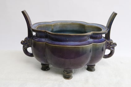 Chinese Song style handled large porcelain censer