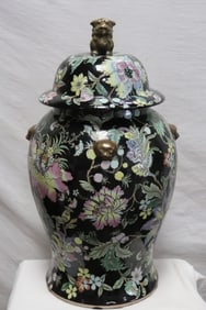 Large Chinese famille noire covered jar
