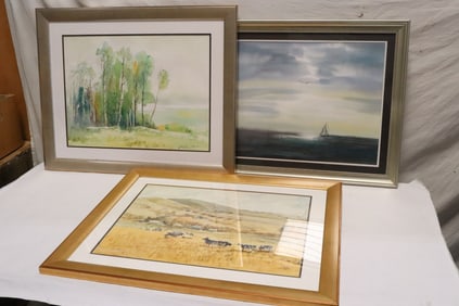 3 Chinese framed watercolor paintings