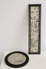 2 Chinese antique framed embroidery panels