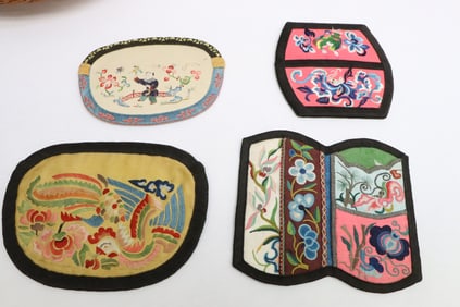 4 Chinese antique embroidery pouches