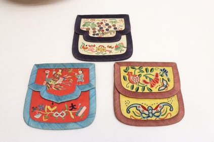 3 Chinese antique embroidery pouches