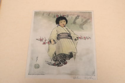 Helen Hyde etching in color, pencil signed, c1902