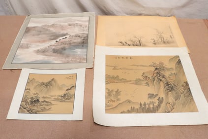 4 Chinese watercolor panels