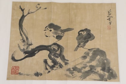 Bada Shanren, "two birds", watercolor on paper