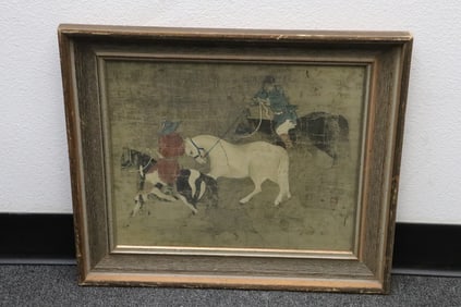 framed w/c on silk panel, w/ artist seal, c1200AD or earlier