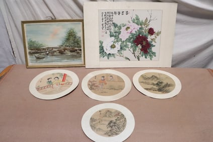 5 Asian watercolor paintings