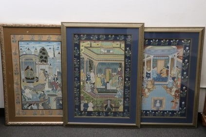 3 large framed watercolor paintings