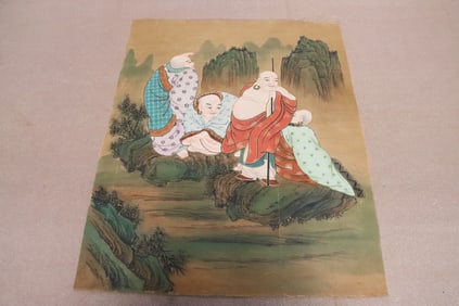 Chinese antique watercolor/ acrylic on silk panel