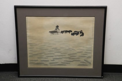 Hao Boyi wood cut print "river travel", c1987, signed