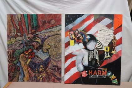 2 oil paintings of abstract subject