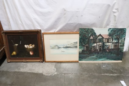 2 oil paintings, and a watercolor