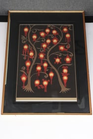watercolor on paper "lantern on tree branches"