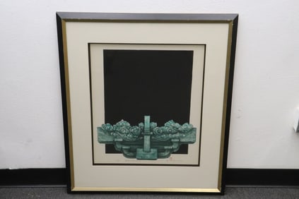 Ying Tianqi woodblock print, signed & seal mark