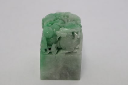 Chinese apple green jadeite carved seal base