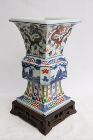Chinese early 20th c. doucai porcelain trumpet vase