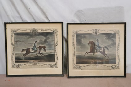 Pair antique etching of "horse rider"