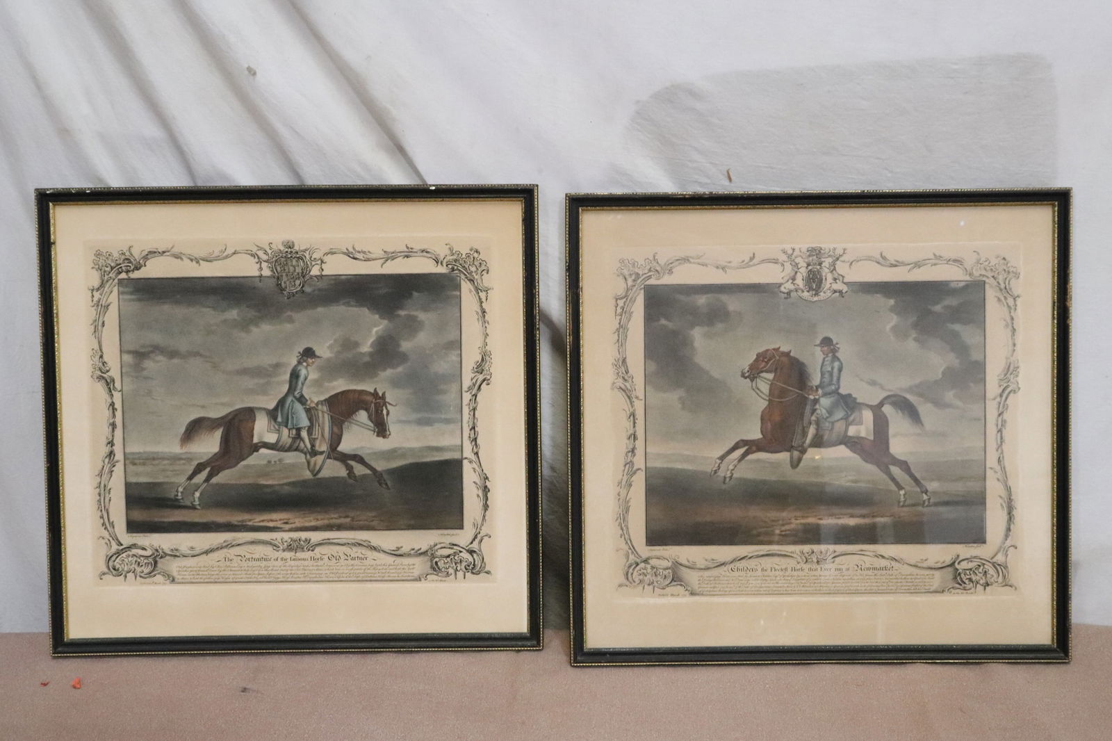 Pair antique etching of "horse rider": Pair antique etching of "horse rider", 11.8"x13.8" ea (F:15.75"x16.75"x0.7" ea)
