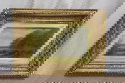 19th c. oil on panel painting w/ frame made by William Talbot