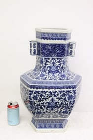 Chinese massive 19th/20th c. porcelain hexagonal vase