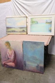 2 framed watercolors, and 2 oil paintings
