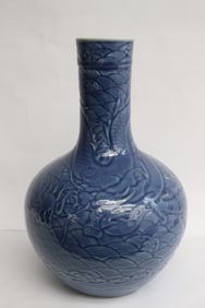 Large Chinese early 19th c. blue glazed porcelain bottle vase