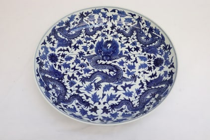 Chinese 19th c. blue and white porcelain charger