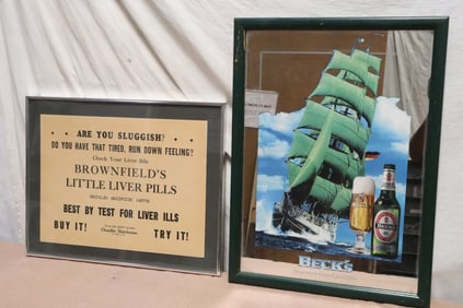 2 advertisement panels; "Beck's beer", & "Chandier distributor"