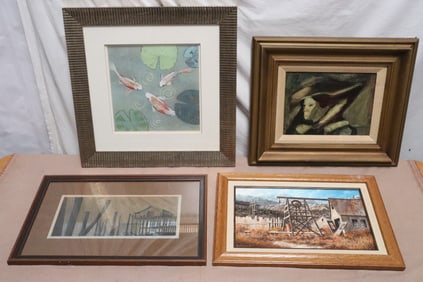 2 oil paintings, and 2 watercolors