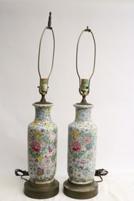 Pair Chinese 19th/20th c. porcelain vases, made as lamps