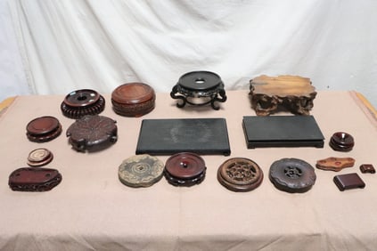 Large lot of Chinese wood carved stands