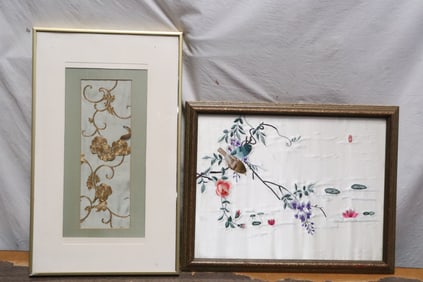 2 Chinese antique framed embroidery panels