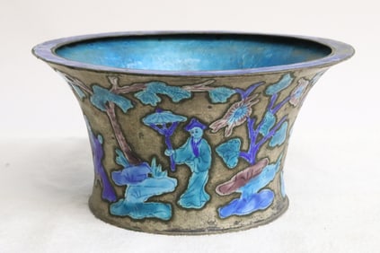 Rare antique Chinese enamel on copper planter