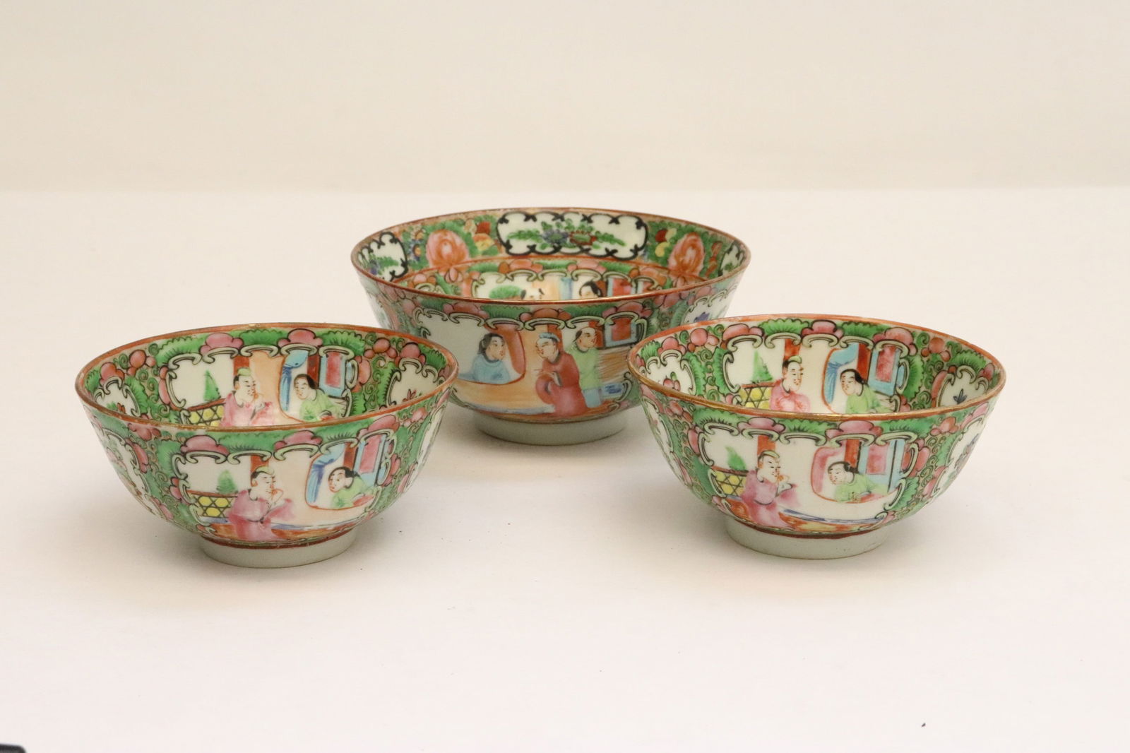 3 Chinese antique famille rose porcelain bowls: 3 Chinese antique famille rose porcelain bowls, 2"x4.18"dia - 2.3"x5.1"dia