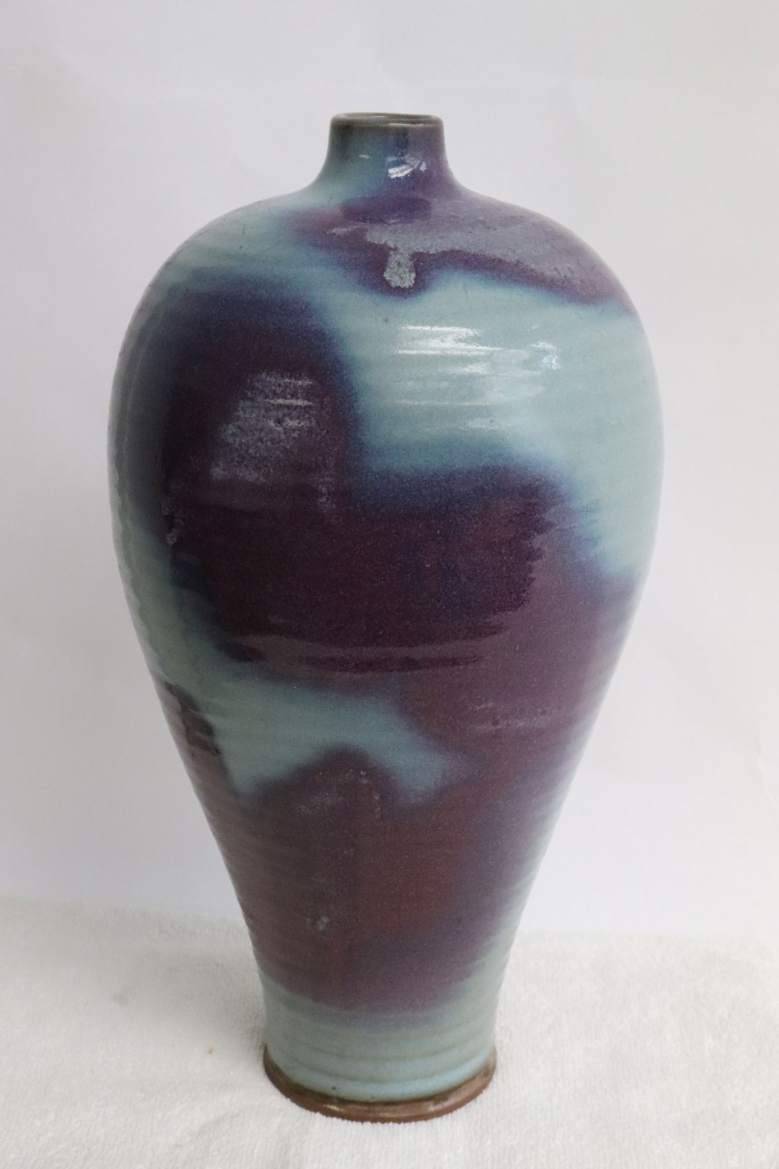 A Song style purple on blue porcelain tall jar: A Song style purple on blue porcelain tall jar, 12.8"x7.15"dia