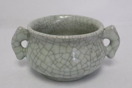 A light celadon crackleware porcelain handled censer