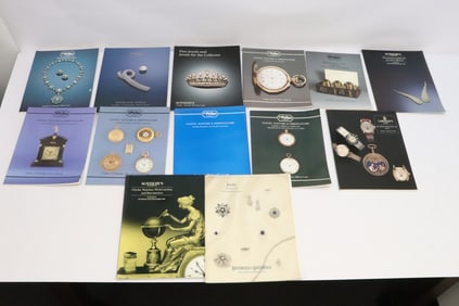 13 auction catalogs for jewelry, watches clocks, timepieces