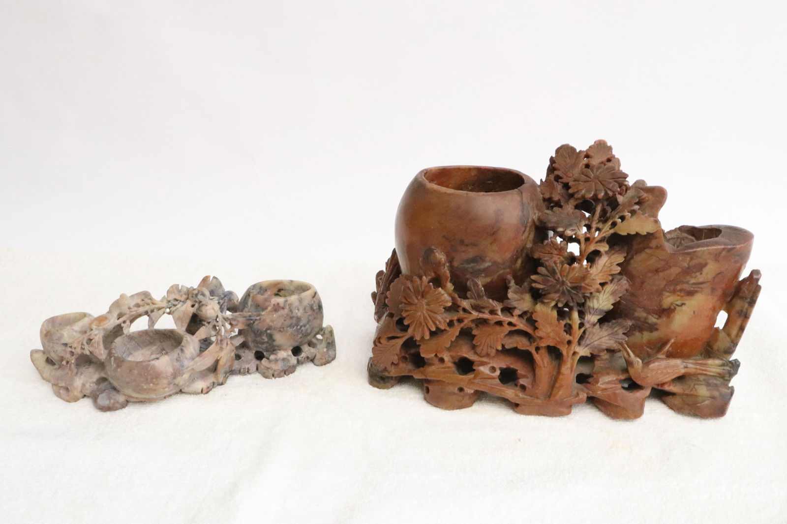 2 pieces Chinese soapstone carvings: 2 pieces Chinese soapstone carvings, 2.15"x6.65"x2.3", 5.2"x8.35"x3.1"