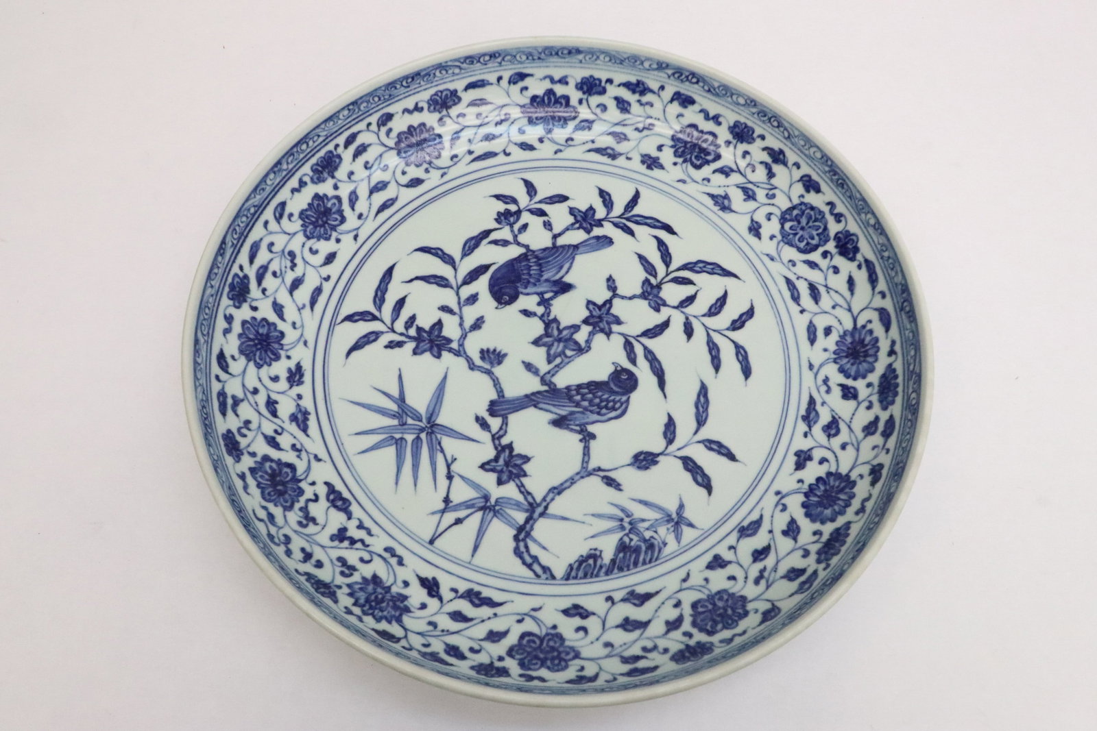 Chinese blue and white porcelain charger: Chinese blue and white porcelain charger, 2.85"x15.7"dia