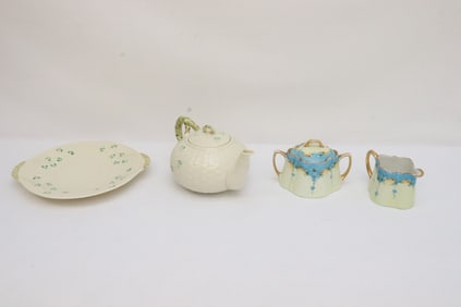 2 pieces Belleek porcelain, & 2 pieces KPM porcelain